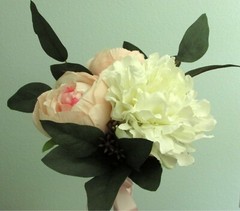 Silk Flower WEDDING BOUQUET Pink Roses, White Peony, Eucalyptus
