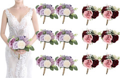 Lilac & Blush Burgundy Bridesmaid Bouquets Set of 6 for Wedding 2024