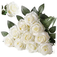 Artificial Silk Rose Flower Bouquet Lifelike White Fake Rose for Off White