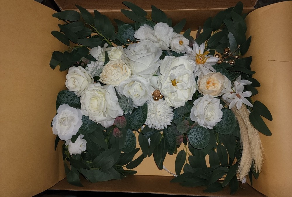 32″ Artificial Wedding Arch Flower, Eucalyptus Leaves Cream & Champagne