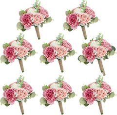Elegant Set of 8 Pink & White Bridesmaid Bouquets for Weddings