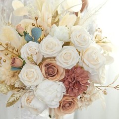 Artificial Rose Bridal Bouquet Ribbon Beaded Wedding Handheld Prop Decoration