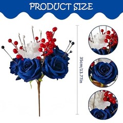 Patriotic Artificial Rose Flowers Berry Stem Picks Red White Blue Silk Floral