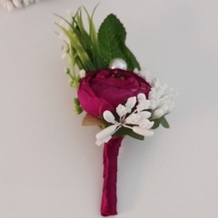 6pcs Artificial Rose Groom Boutonniere Faux Silk 2in Red/White/Green Wedding