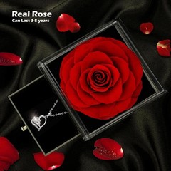SWEETIME Preserved Rose Gift Box,Eternal Flower,Forever Real Rose, White Gold