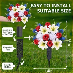 MARTINE MALL 2 Sets Artificial Cemetery Flowers 2 Sets, Red & White & Blue
