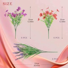 Artificial Flowers for Outdoors UV Resistan 12 Pcs Silk Daisies with Red Lotus