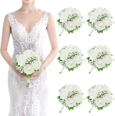 Burnt Orange & Ivory Bridesmaid Bouquet Set of 6 – Premade Floral Arrangements