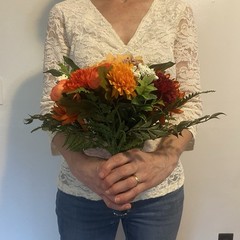 Beautiful Bridal Wedding Bouquet Budget Friendly Faux Flowers Orange Yellow Red