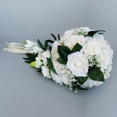 Bridal Artificial Rose Bouquet Silk Flowers Bridesmaid Drop Shape Decor