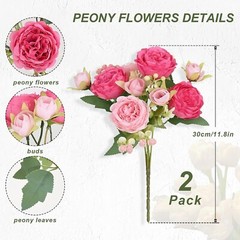 2 Packs Peonies Artificial Flowers, Mixed Pink Artificial Peonies, Silk Peonies