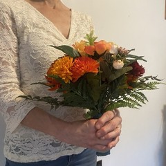 Beautiful Bridal Wedding Bouquet Budget Friendly Faux Flowers Orange Yellow Red