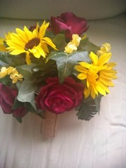 21PC Piece Pkg Wedding Bridal Bouquet Silk Flowers Burg Burlap Sunflower Yellow