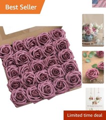 Artificial Flowers 25Pcs Mauve Roses Decor w/Stems,3″ Real Touch DIY Foam Flo…