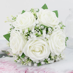 Set of 10 Ivory White Rose Silk Bridesmaid Bouquets for Weddings & Events