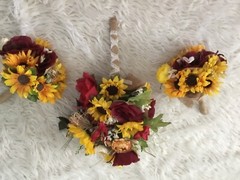 Wedding flowers bridal bouquet decorations 6 Bouquet Sunflower Burgundy and red