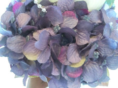 Wedding bouquet bride dark lavender off white rosebud silk artificial round