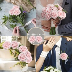 100PCS Light Pink Foam Roses with Bendable Stems & 24 Leaves – Wedding, Home, Pa