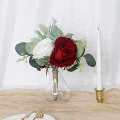 Burgundy & White Silk Rose Bridesmaid Bouquets Set of 8 for Weddings