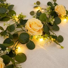 2 Pack 5.9 FT Artificial Flower Garland with Lights, Fake Floral Champagne