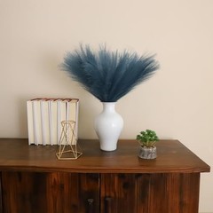 Faux Pampas Grass Decor 18-Inch Short 6 Stems Dried Flowers Peacock Teal Blue