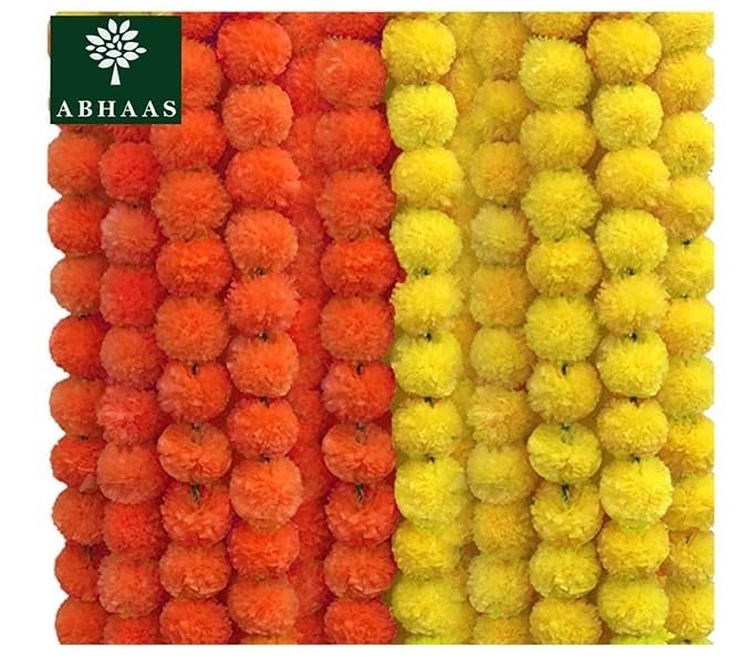 Artificial Marigold Fluffy Flowers Garlands for Decoration 5 Yellow + 5 Orange|