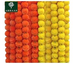 Artificial Marigold Fluffy Flowers Garlands for Decoration 5 Yellow + 5 Orange|