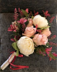 White (Ivory), Light Pink & Fuchsia Faux Flower Bridal Wedding Bouquet Handmade