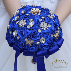 9.8″ Royal Blue Bridal Wedding Bouquet round Bling Brooch Bouquet Throw Toss Art