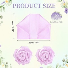 100pcs Eternal Roses Petals, Premade Satin Ribbon Flowers, Crystal Purple