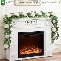 13 FT Artificial Flower Garlands Real Touch Fake Floral Silk Rose 2Pcs White