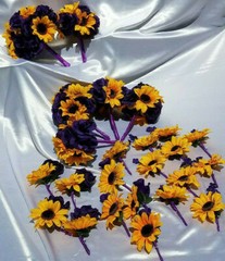 24 Pc Wedding Bouquet Set, Purple Rose, Yellow Sunflowers, Bouquet Package