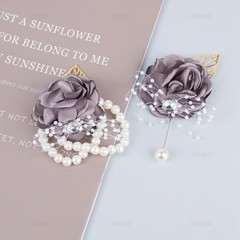 Light Gray 2-Pack Wrist Corsage & Boutonniere Set – Elegant Wedding Accessories