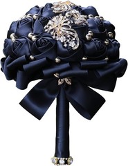Gold Rhinestone Wedding Bouquet Crystal Bride Holding Roses