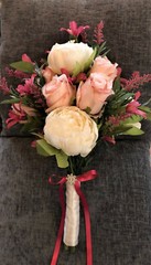 White (Ivory), Light Pink & Fuchsia Faux Flower Bridal Wedding Bouquet Handmade