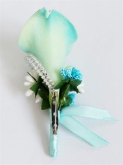 Yoanshop Calla Lily Blue Boutonniere Set of 4 Handmade Silk Flower with Ribbon