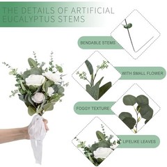 100pcs Artificial Eucalyptus Leaves Stems, 5 Kinds Mixed Fakeery 100 Pcs Green
