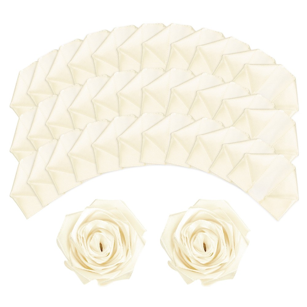 100pcs Eternal Roses Petals, Premade Satin Ribbon Flowers, Beige