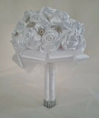 Bridal Bouquet White Satin Rose Brooches for wedding
