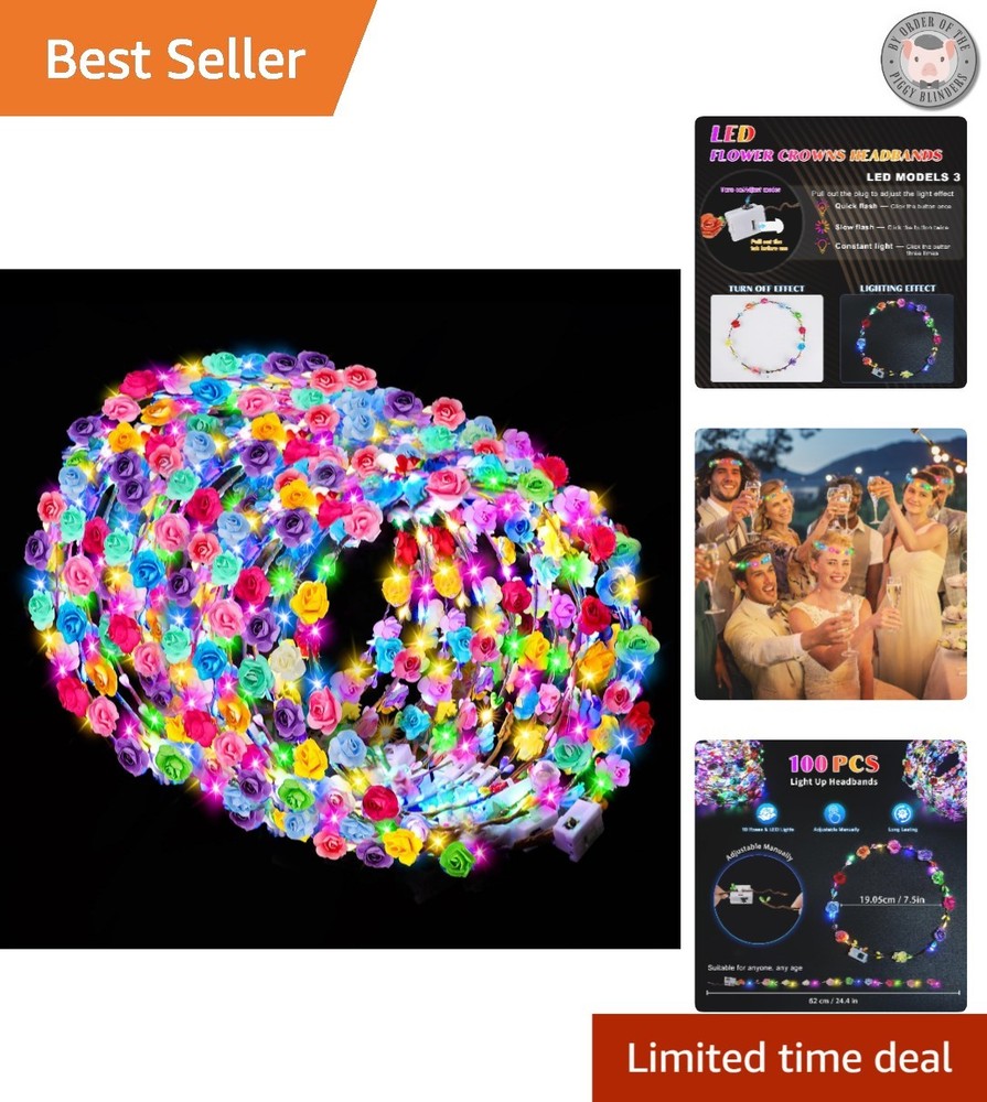 Enchanting 100 PCS Light Up Flower Crowns: Perfect for Parties & Celebrations
