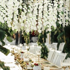 75 Branches Wisteria Hanging Flowers,5Pcs Total 30ft White Wisteria White-5pcs