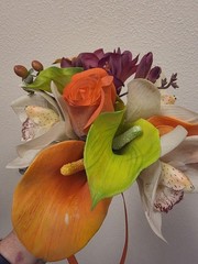 Artificial Wedding Bouquet Orange White Green Purple Calla Lily Rose Orchid