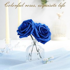 16Pcs Artificial Flowers Fake Roses with Stems, Royal Blue Boxed Foam Roses