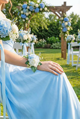 Light Blue Corsage and Boutonniere Set for Wedding Prom, Artificial Rose Flower