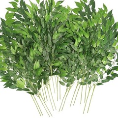 Artificial Italian Ruscusery Stems, 20 Pack Faux Leaf Garland Branches Green