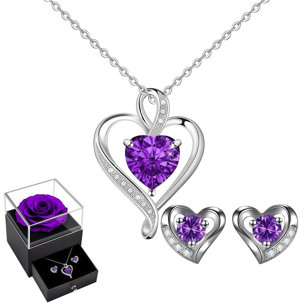 Eternal Rose Gift Box with Heart Necklace & Large size, Purple