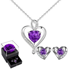 Eternal Rose Gift Box with Heart Necklace & Large size, Purple