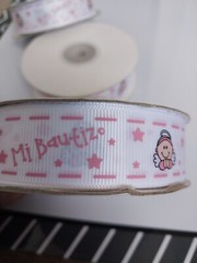 3 ..Cinta de poliéster estampada Pink / Mi Bautizo… 20 metros / 22cm ancho