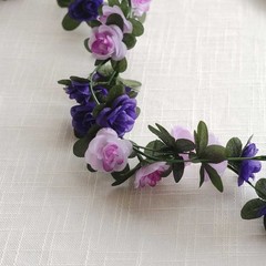 2 LAVENDER PURPLE 8 ft long Silk Mini Rose Wedding Garland Leaves Bendable Wire