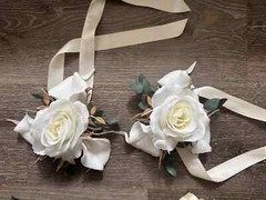 Luxury White Gold Green Faux Wedding Bouquet, Dark Green Cream Bridal Bouquet
